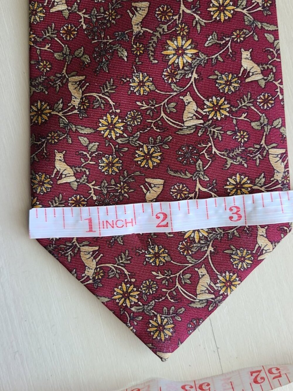 Burberrys Prorsum Silk Tie Floral Fox Woodland Animal Burgundy Vintage Luxury - Picture 7 of 8